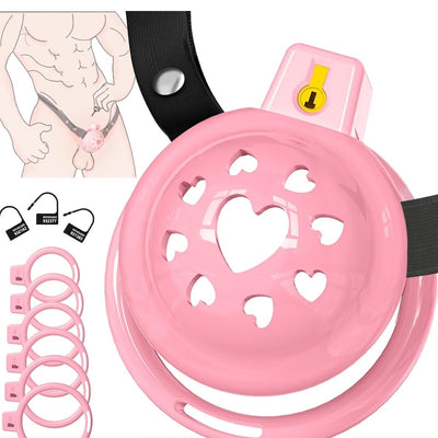 Kalp Şeklinde BDSM Chastity Cage Pembe 6 Farklı Penis Halkası Ayarlanabilir Esaret Penis Kafesi
