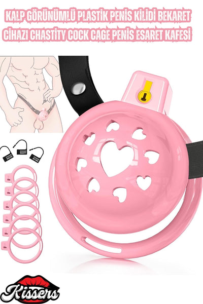 Kalp Şeklinde BDSM Chastity Cage Pembe 6 Farklı Penis Halkası Ayarlanabilir Esaret Penis Kafesi