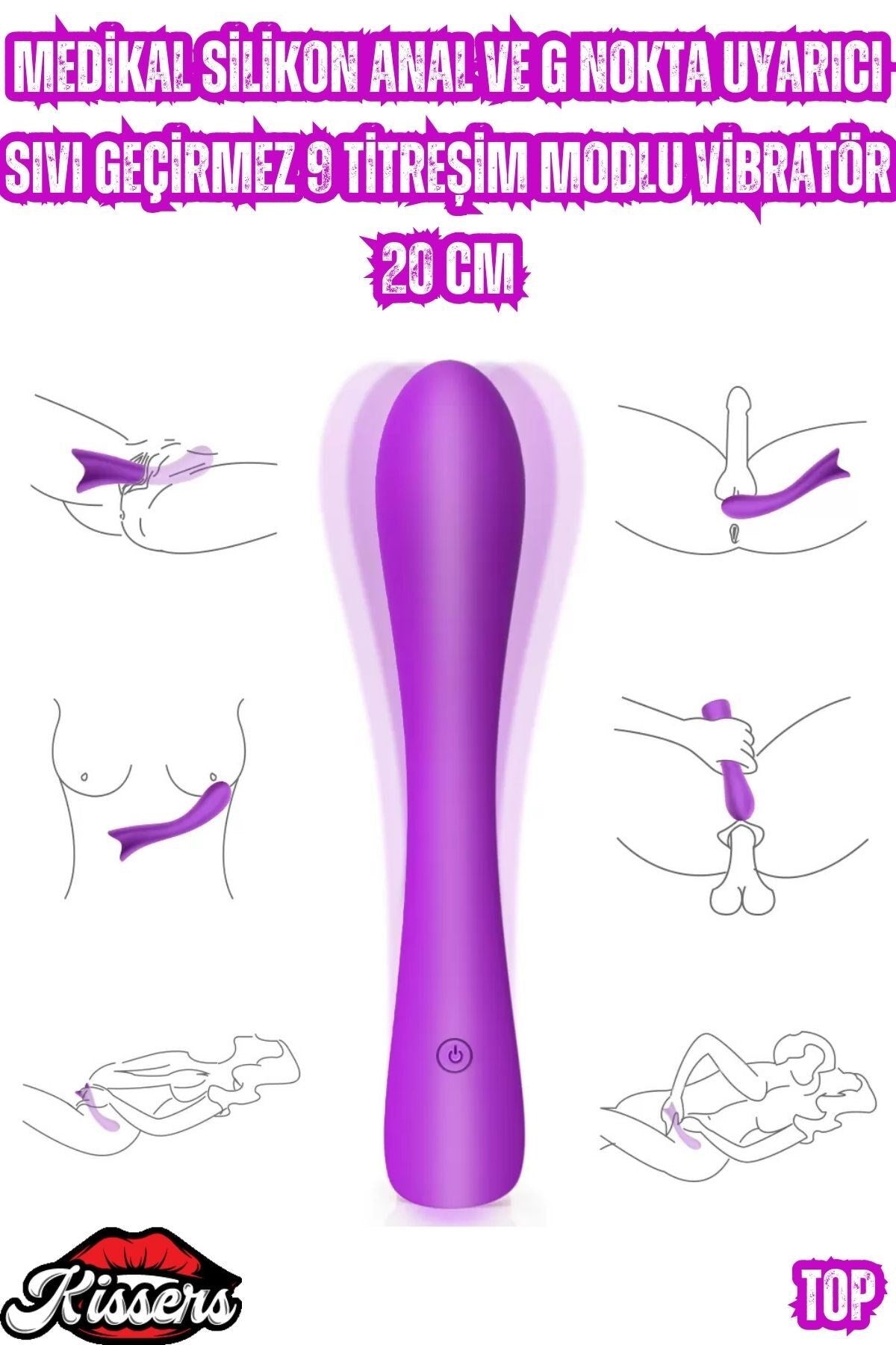 Medikal Silikon Anal ve G Nokta Uyarıcı Sıvı Geçirmez 9 Titreşim Modlu Vibratör 20 Cm