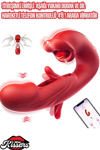 Telefon Kontrollü Titreşimli Emişli Aşağı Yukarı Dudak Ve Dil Hareketli 4'ü 1 Arada Vibratör