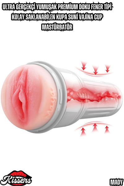 Ultra Gerçekçi Yumuşak Premium Doku Fener Tipi Kolay Saklanabilen Kupa Suni Vajina Cup Mastürbatör