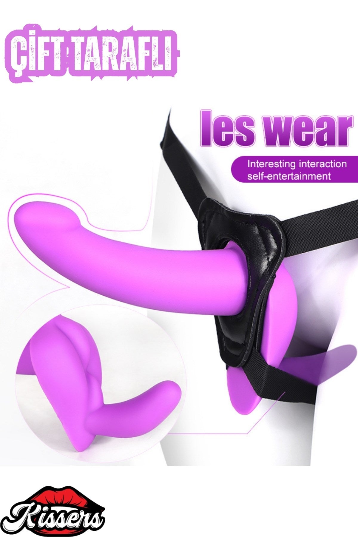 Uyarıcı Tamponlu Ultra Yumuşak Dokulu Lezbiyen Çift Taraflı Kemerli Silikon Dildo Penis