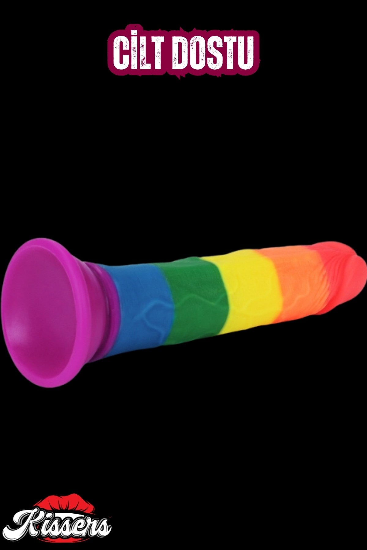 Cinsel Oyuncak Jel Dokusunda Ultra Realistik Gökkuşağı Renkli Yapay Penis Dildo 22.5 Cm