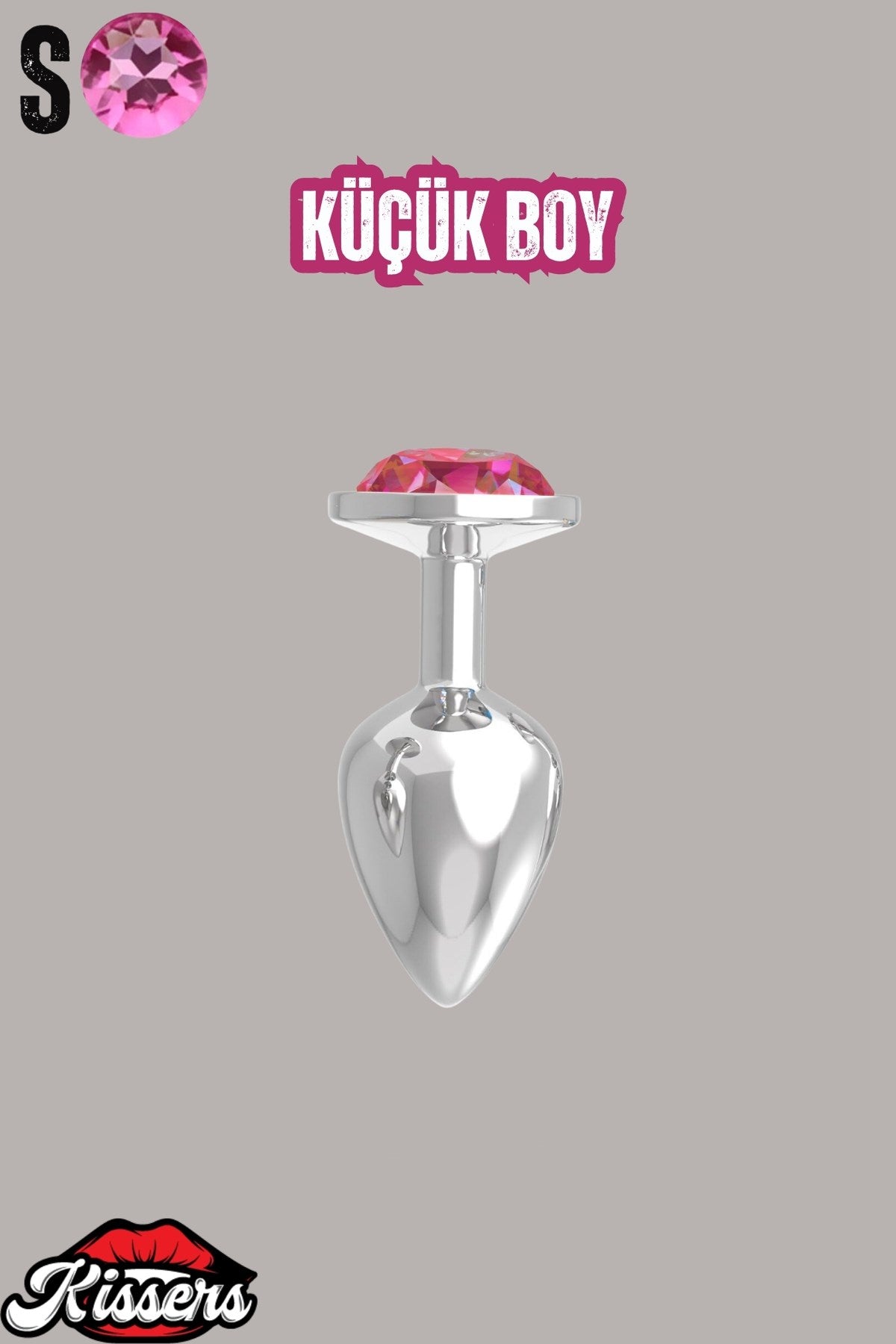 Paslanmaz Çelik Açık Pembe Yuvarlak Mücevher Taşlı Pürüzsüz Silver Metal Anal Butt Plug Set 3'Lü