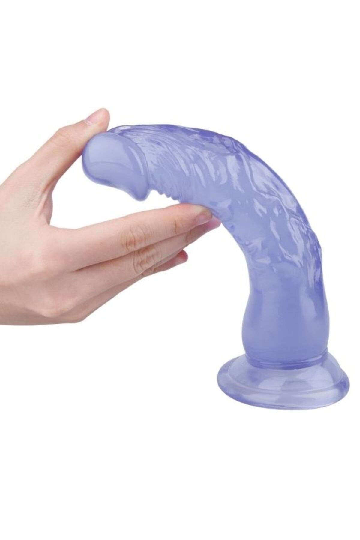 Ultra Realistik Eğilip Bükülebilir G Noktası Ve Klitoris Uyarıcı Mega Boy Jel Mor Penis Dildo 20 Cm