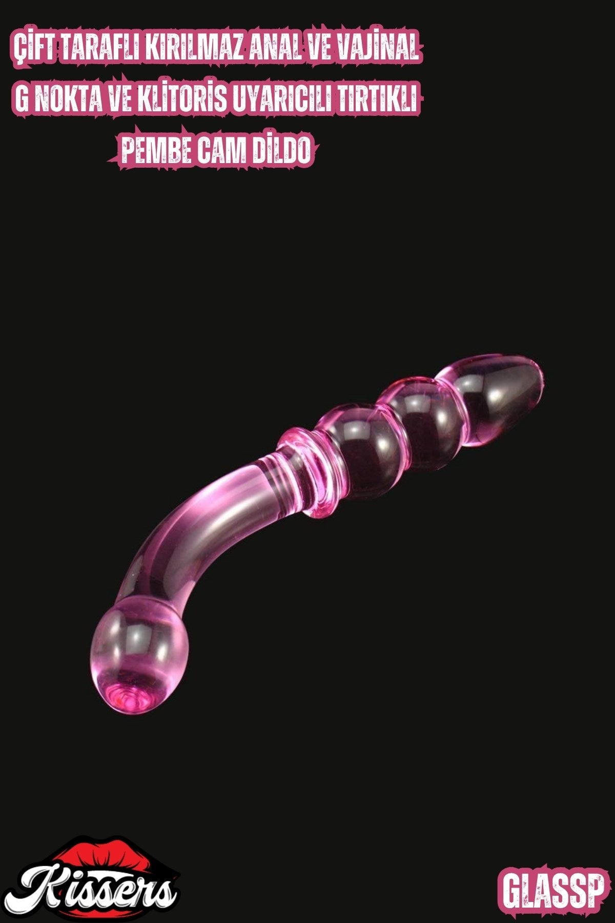 Çift Taraflı Kırılmaz Anal Vajinal G Noktası Uyarıcılı Pembe Tırtıklı Boğumlu Cam Dildo Anal Plug