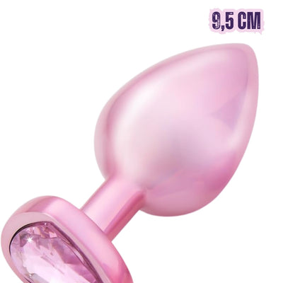 Paslanmaz Çelik Büyük Boy Pembe Gümüş Kalpli Mücevher Lüks Anal Plug Tıkaç 9,5 Cm