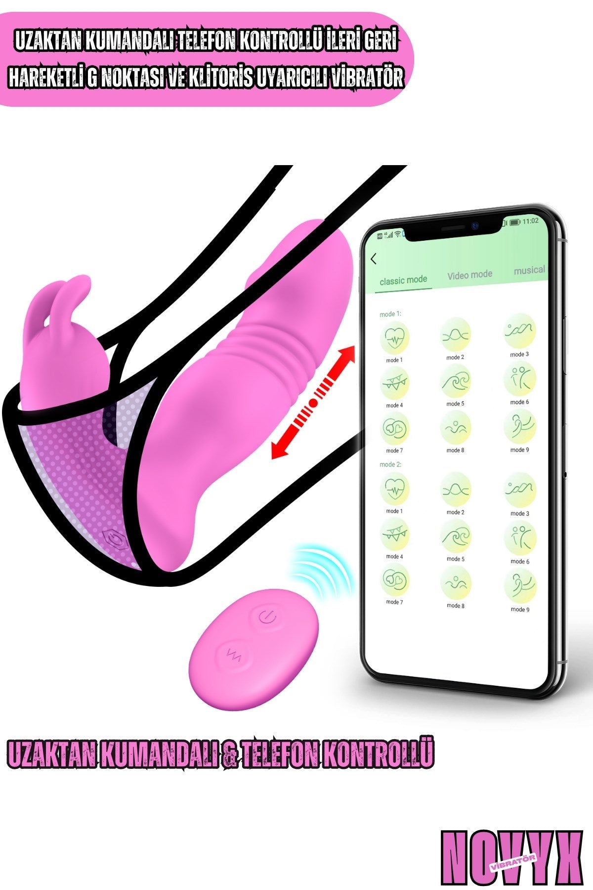 Uzaktan Kumandalı & Telefon Kontrollü İleri Geri Hareketli G Noktası Ve Klitoris Uyarıcılı Vibratör