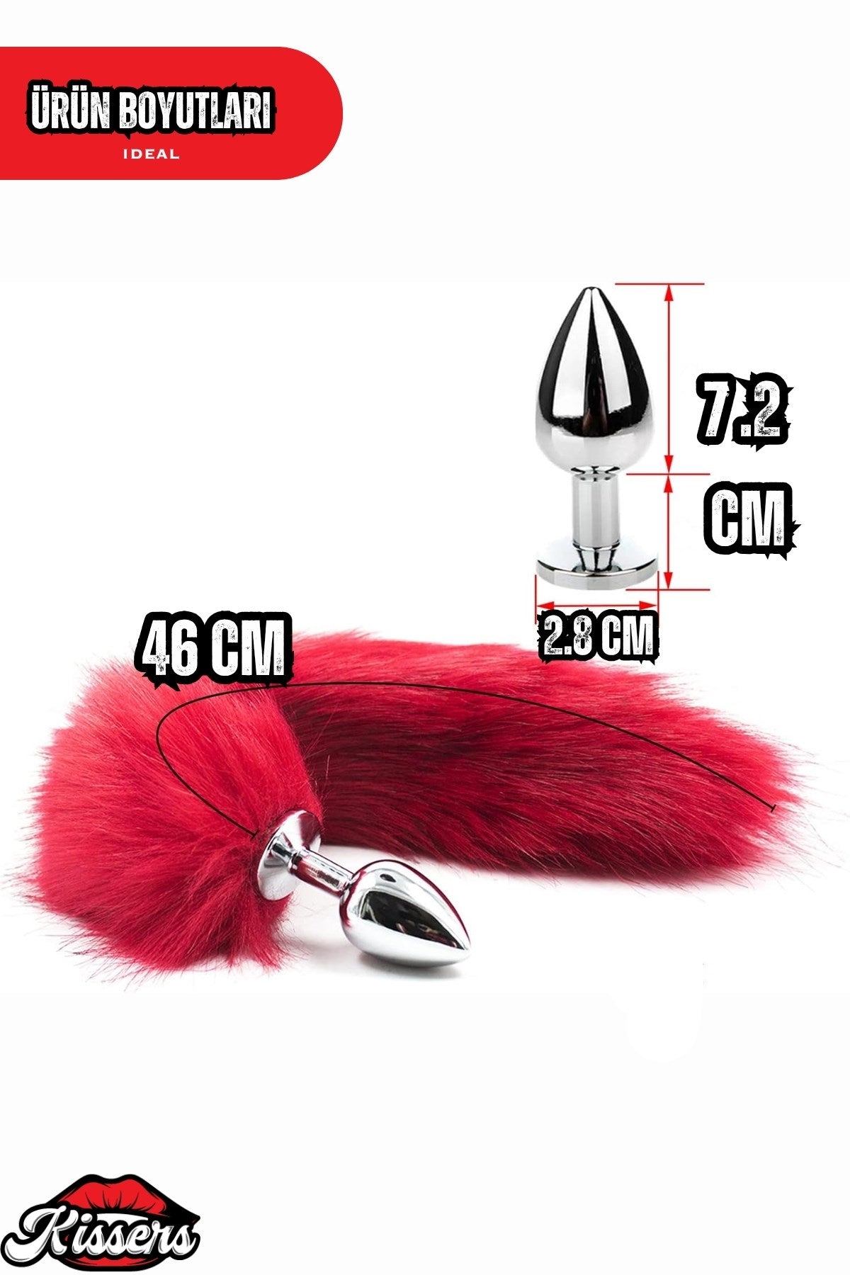 Paslanmaz Çelik Kırmızı Tilki Kuyruklu Lüks Anal Plug  Ve Tıkaç 46 Cm