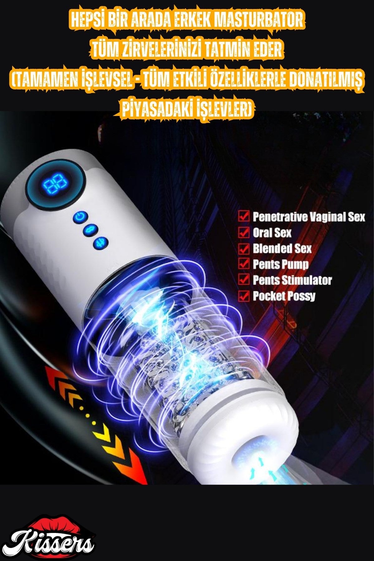 Şarjlı İleri Geri ve Dönme Hareketli ve Emiş Özellikli LCD Ekran Otomatik Vajina Mastürbatör