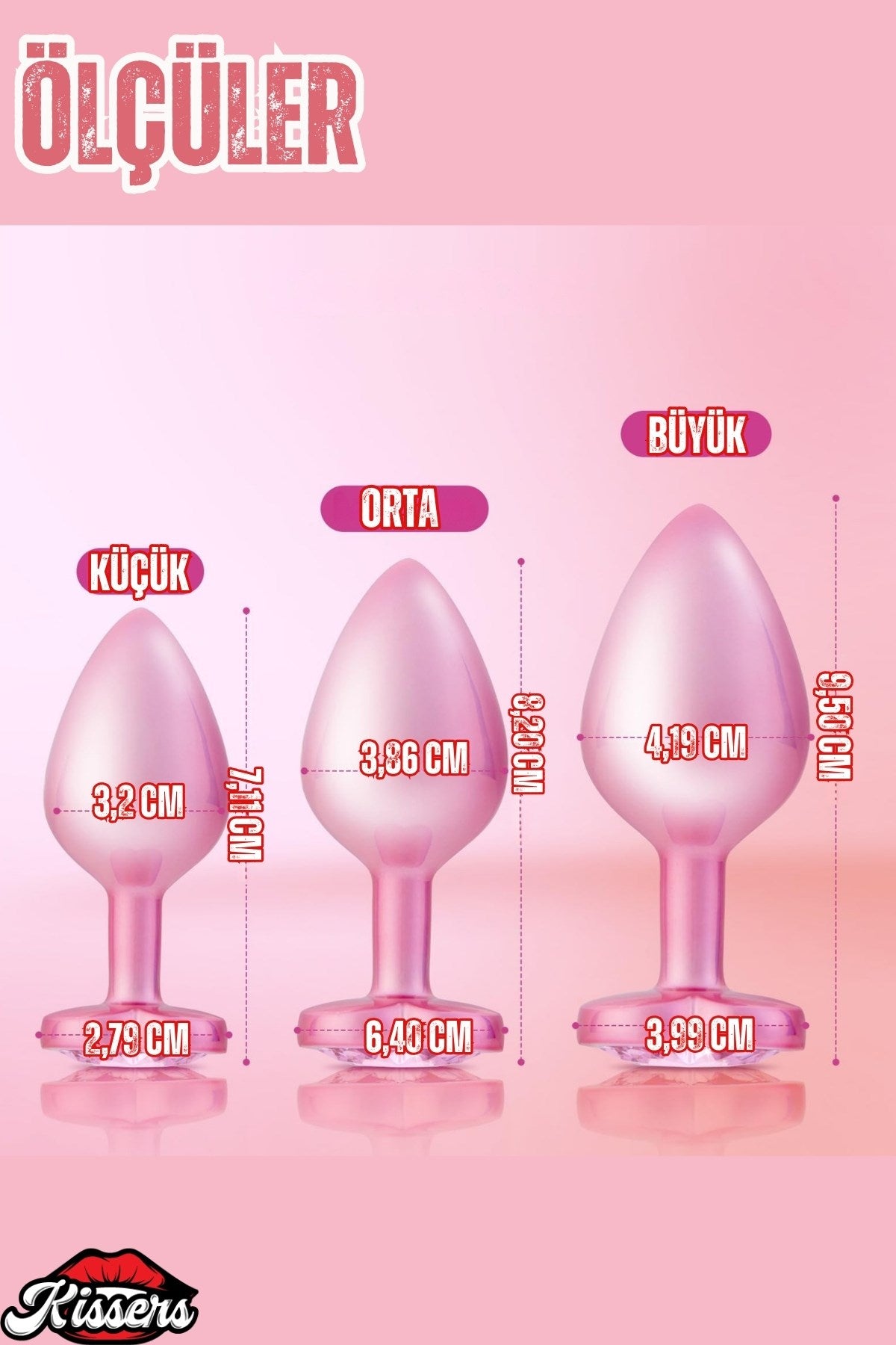 Paslanmaz Çelik Küçük Boy Pembe Gümüş Kalpli Mücevher Lüks Anal Plug Tıkaç 7 Cm