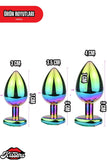 Paslanmaz Çelik  Rainbow  Kalpli Mücevher Çıkarılabilir Taşlı  Lüks Anal Plug  Ve Tıkaç 3'Lü Set