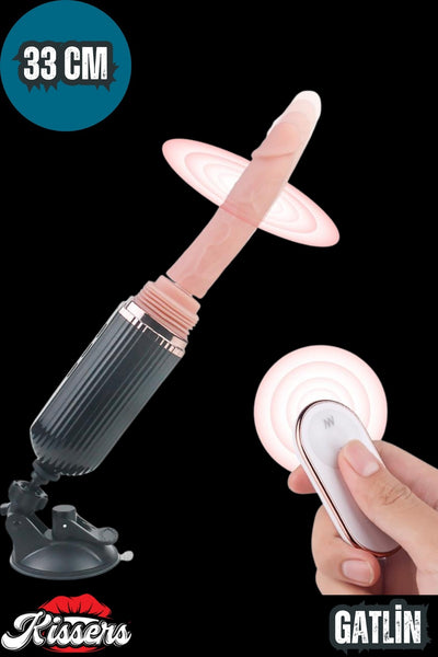 Sex Makinesi Vantuzlu Isıtmalı Titreşimli ve 360° Dönme Hareketli Yapay Penis Dildo Vibratör 33 Cm