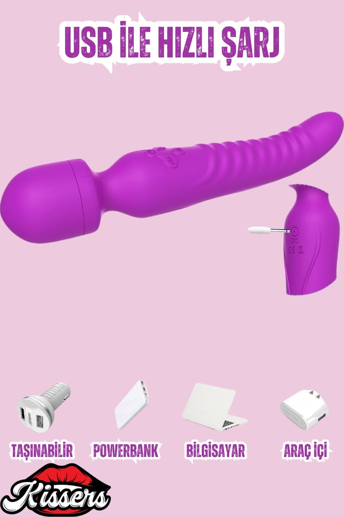 Cinsel Oyuncak Klitoris Uyarıcılı Isıtmalı Çift Titreşim Motorlu Sıvı Geçirmez Vibratör Mor 23 Cm