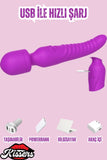 Cinsel Oyuncak Klitoris Uyarıcılı Isıtmalı Çift Titreşim Motorlu Sıvı Geçirmez Vibratör Mor 23 Cm
