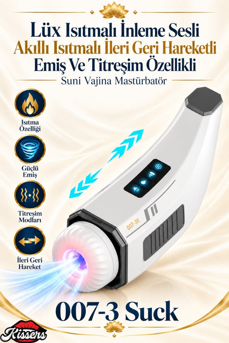 Lüx Isıtmalı İnleme Sesli İleri Geri Hareketli Emiş ve Titreşim Özellikli Suni Vajina Mastürbatör