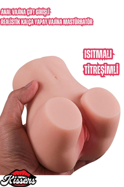 Mini Boy Ultra Süper Realistik Anal Vajina Çift Girişli Kalça Titreşimli Isıtmalı Mastürbatör
