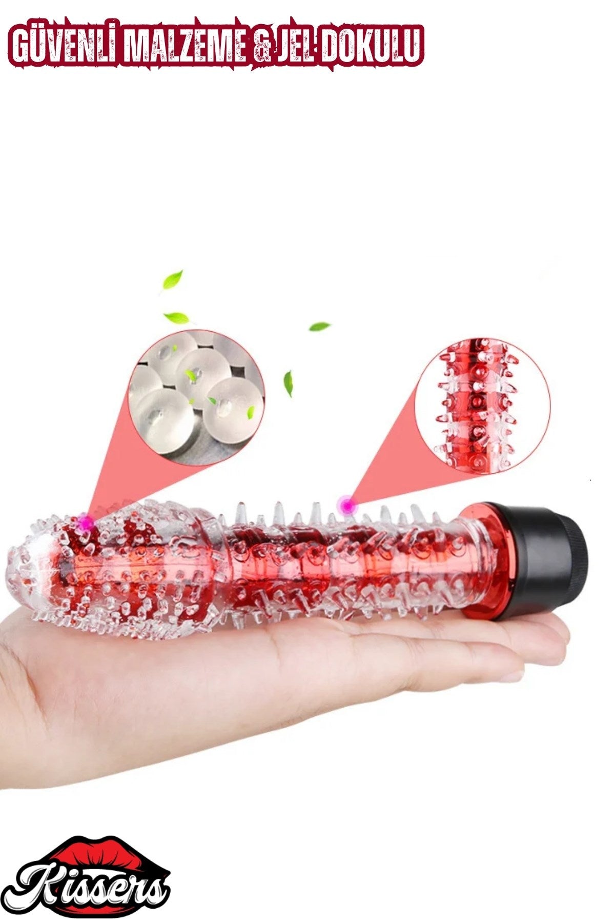 Yumuşak Dokulu Titreşimli Tırtıklı Pilli Jel Vibratör Penis Kırmızı 18 Cm