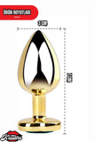 Paslanmaz Çelik  Gold Kalpli Mücevher Çıkarılabilir Taşlı 7 Cm Lüks Anal Plug  Ve Tıkaç