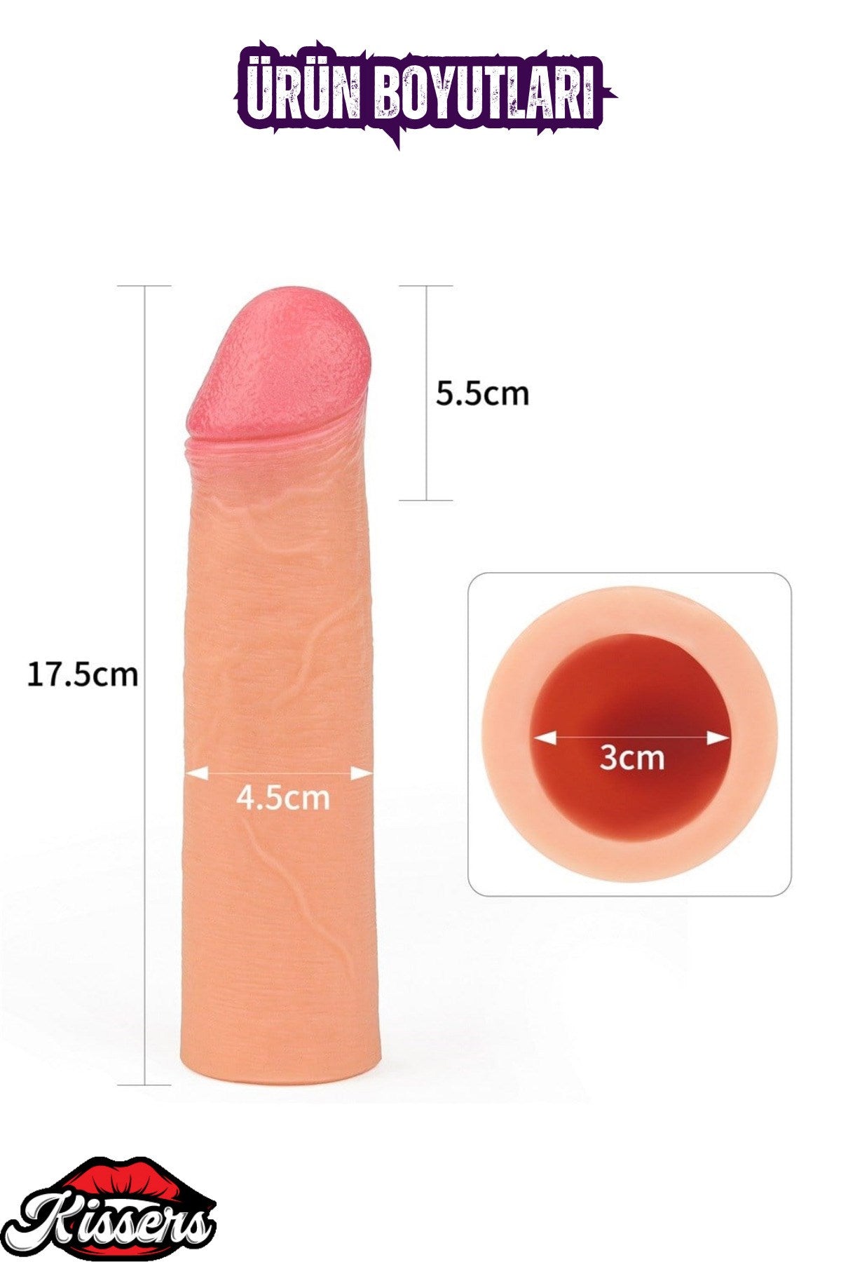 5.5 CM 18 CM Dolgulu Premium Silikon Ten Rengi Testissiz Penis Kılıfı