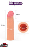 5.5 CM 18 CM Dolgulu Premium Silikon Ten Rengi Testissiz Penis Kılıfı