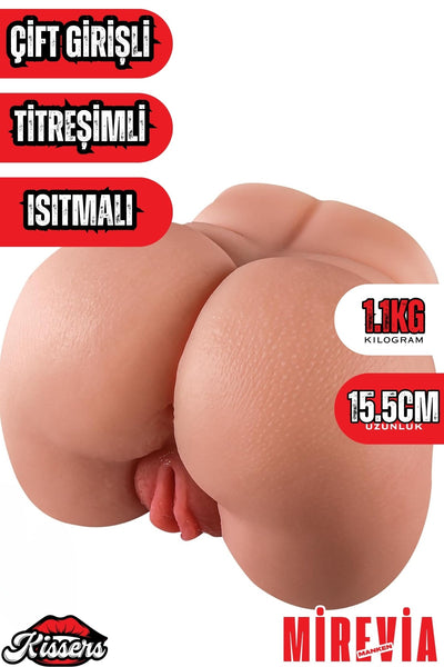 Yeni Nesil Anal Vajinal Titreşimli Isıtmalı  1.1 Kg 15 Cm Çift Girişli Realistik Kalça