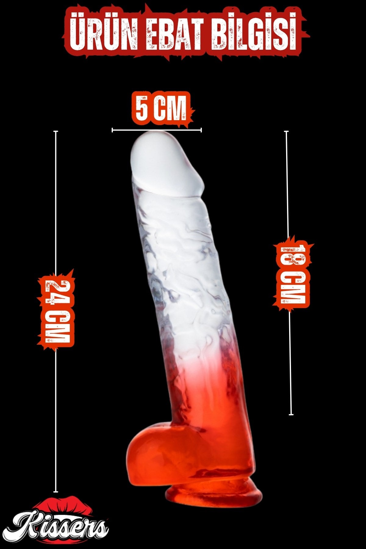 Cinsel Oyuncak Şeffaf Kırmızı Renk Vantuzlanabilir Jel Dokusunda Ultra Realistik Penis Dildo 23 Cm