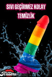 Cinsel Oyuncak Jel Dokusunda Ultra Realistik Gökkuşağı Renkli Yapay Penis Dildo 22.5 Cm