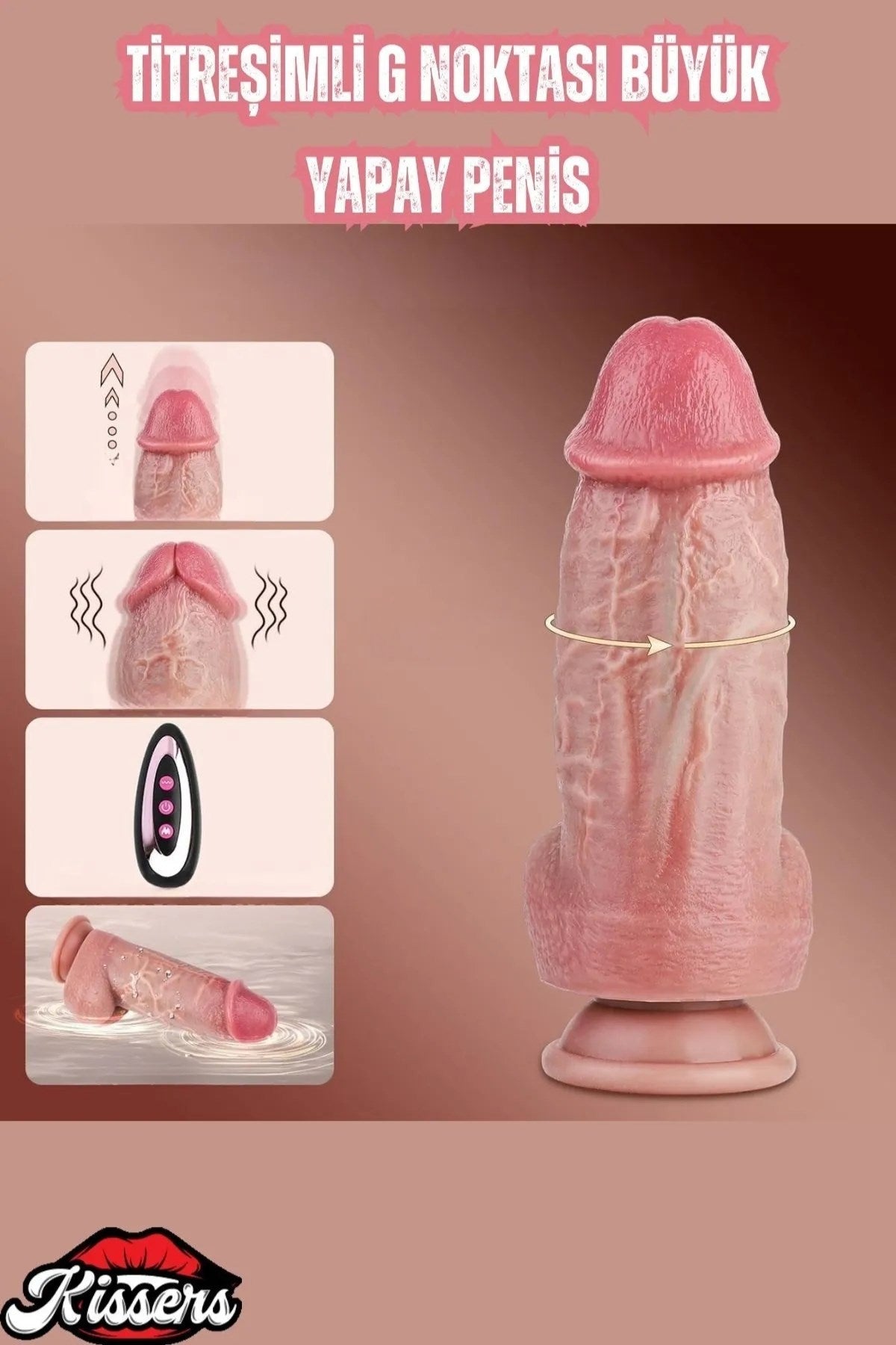 Gerçekçi Kalın Damarlı İleri Geri Hareketli Isıtmalı G Nokta ve Klitoris Uyarıcı Dildo Penis 21 Cm