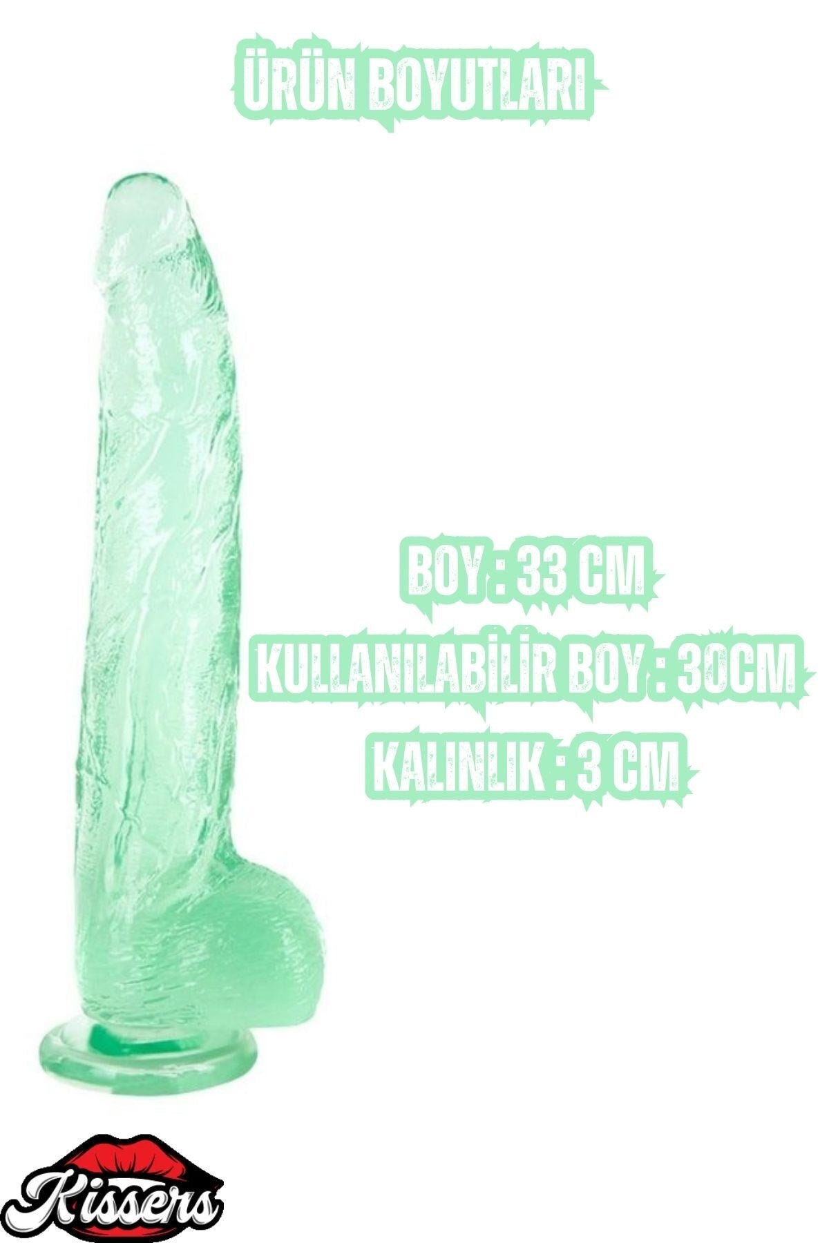 Ultra Realistik Damarlı Bükülebilir Vantuzlanabilir Jel Dokusunda Yeşil Dildo Penis 33 Cm