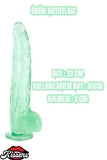 Ultra Realistik Damarlı Bükülebilir Vantuzlanabilir Jel Dokusunda Yeşil Dildo Penis 33 Cm