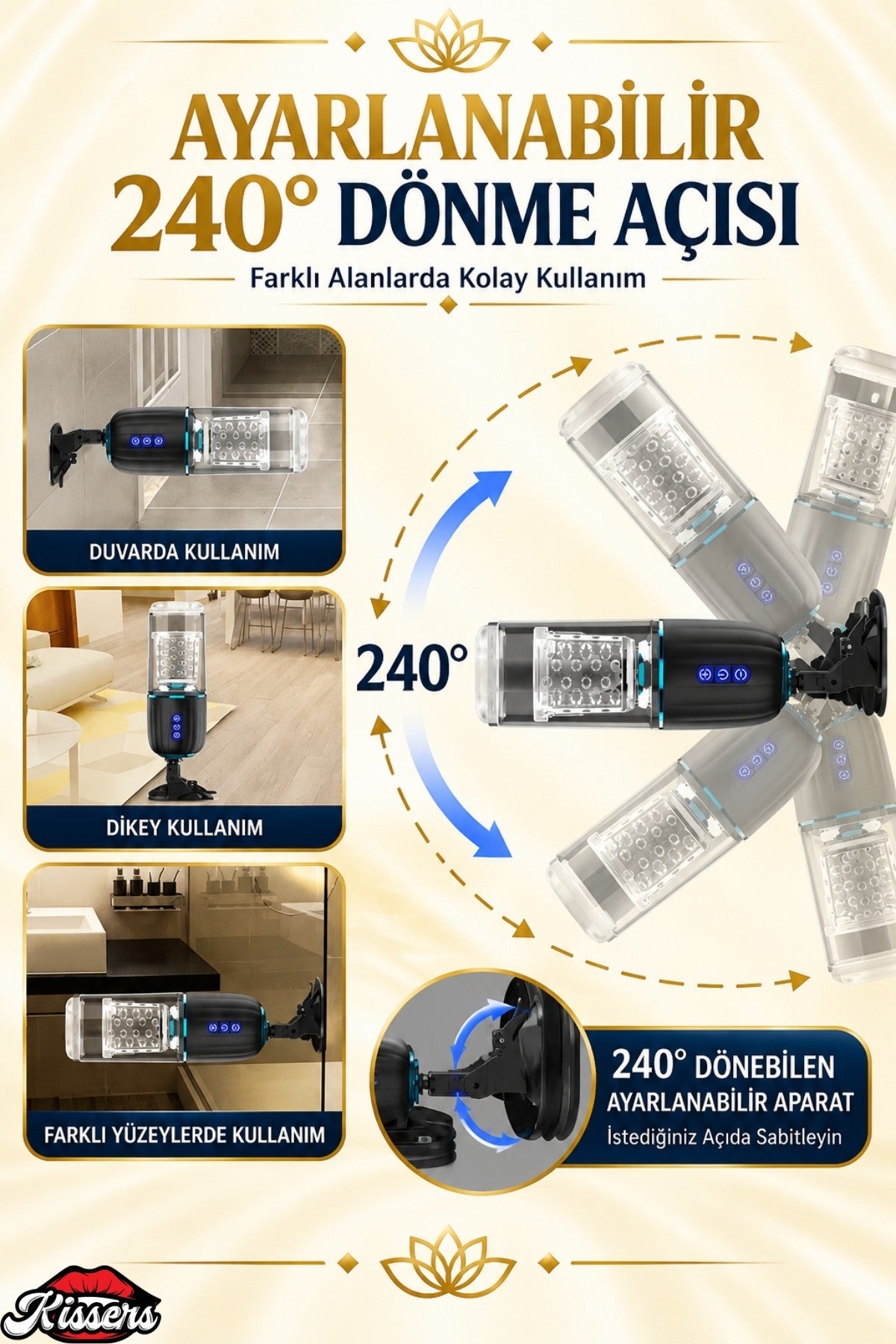 İleri Geri ve 360° Dönme Rotasyon Hareketli Vantuzlu Tam Otomatik Mastürbatör