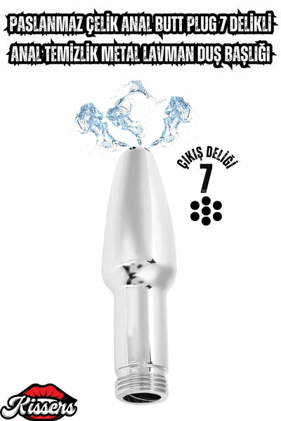 Paslanmaz Çelik Anal Butt Plug 7 Delikli Anal Temizlik Metal Lavman Duş Başlığı