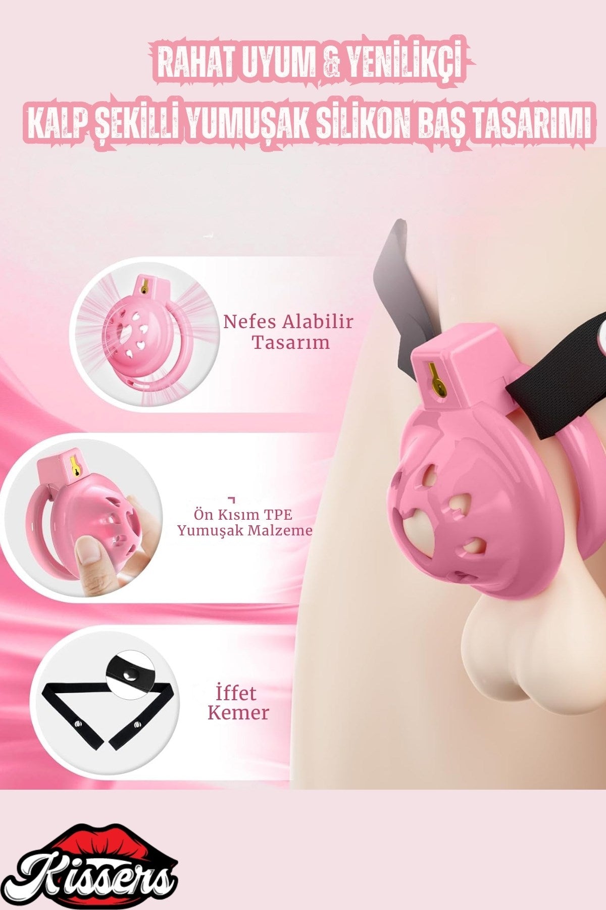 Kalp Şeklinde BDSM Chastity Cage Pembe 6 Farklı Penis Halkası Ayarlanabilir Esaret Penis Kafesi