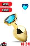 Paslanmaz Çelik  Gold Kalpli Mücevher Çıkarılabilir Taşlı 8 Cm Lüks Anal Plug  Ve Tıkaç