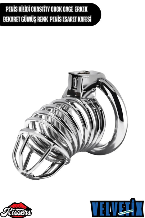 Chastity Cock Cage Erkek Bekaret Gümüş Renk Çelik Penis Esaret Kafesi