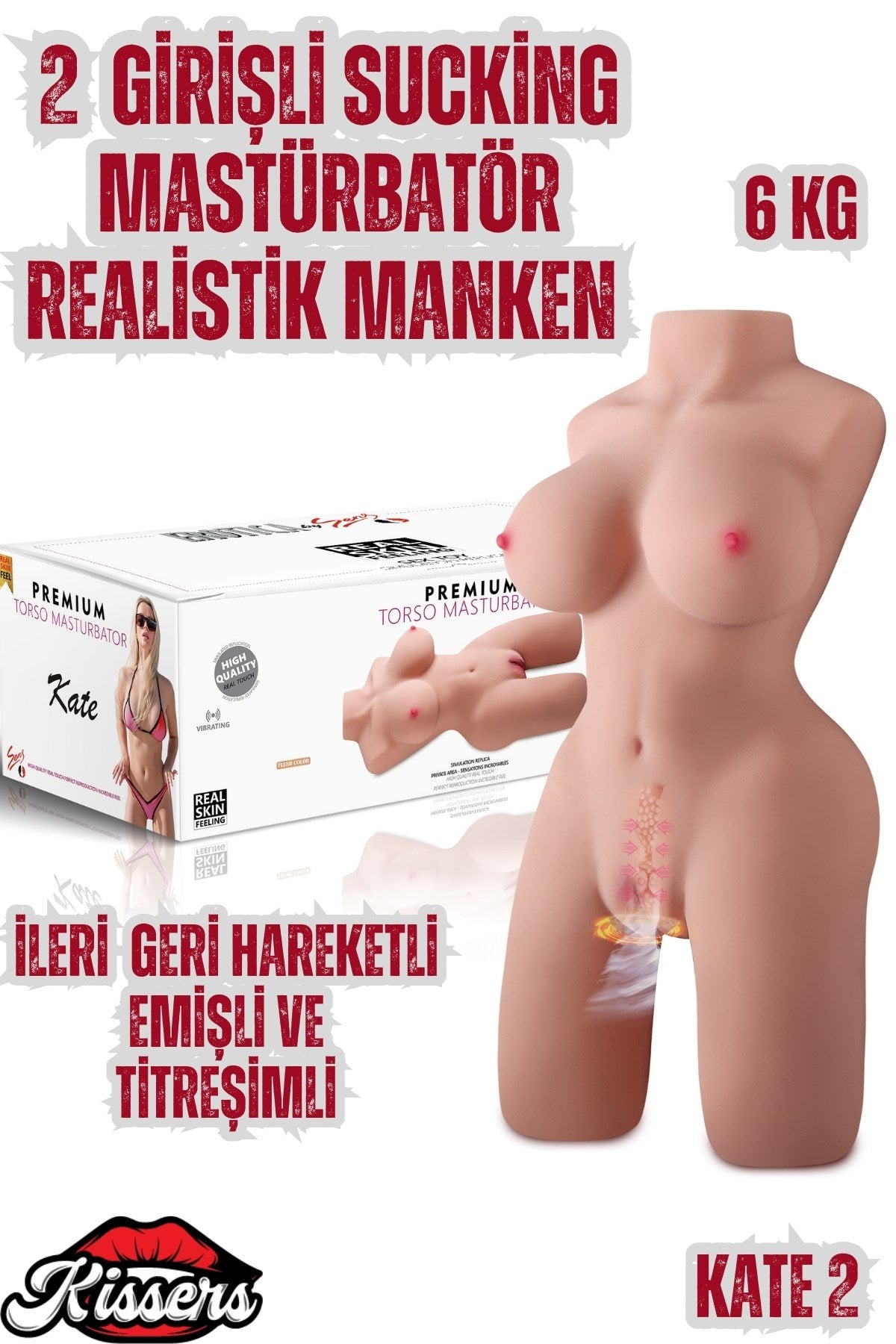 İleri Geri Hareketli Emişli Anal Vajina Girişli Sesli Titreşimli Realistik Manken Mastürbatör 6 Kg