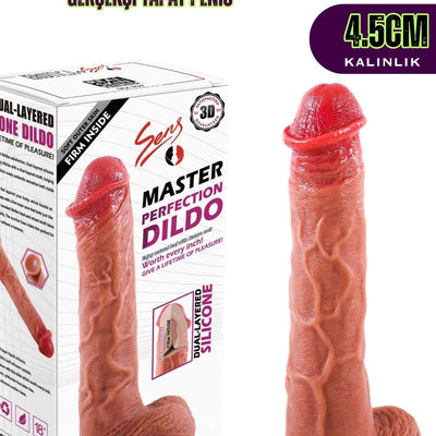 Ultra Yumuşak Damarlı Doku Çift Katmanlı Silikon Gerçekçi Testisli Beyaz Ten Dildo Penis 23 Cm Oscar