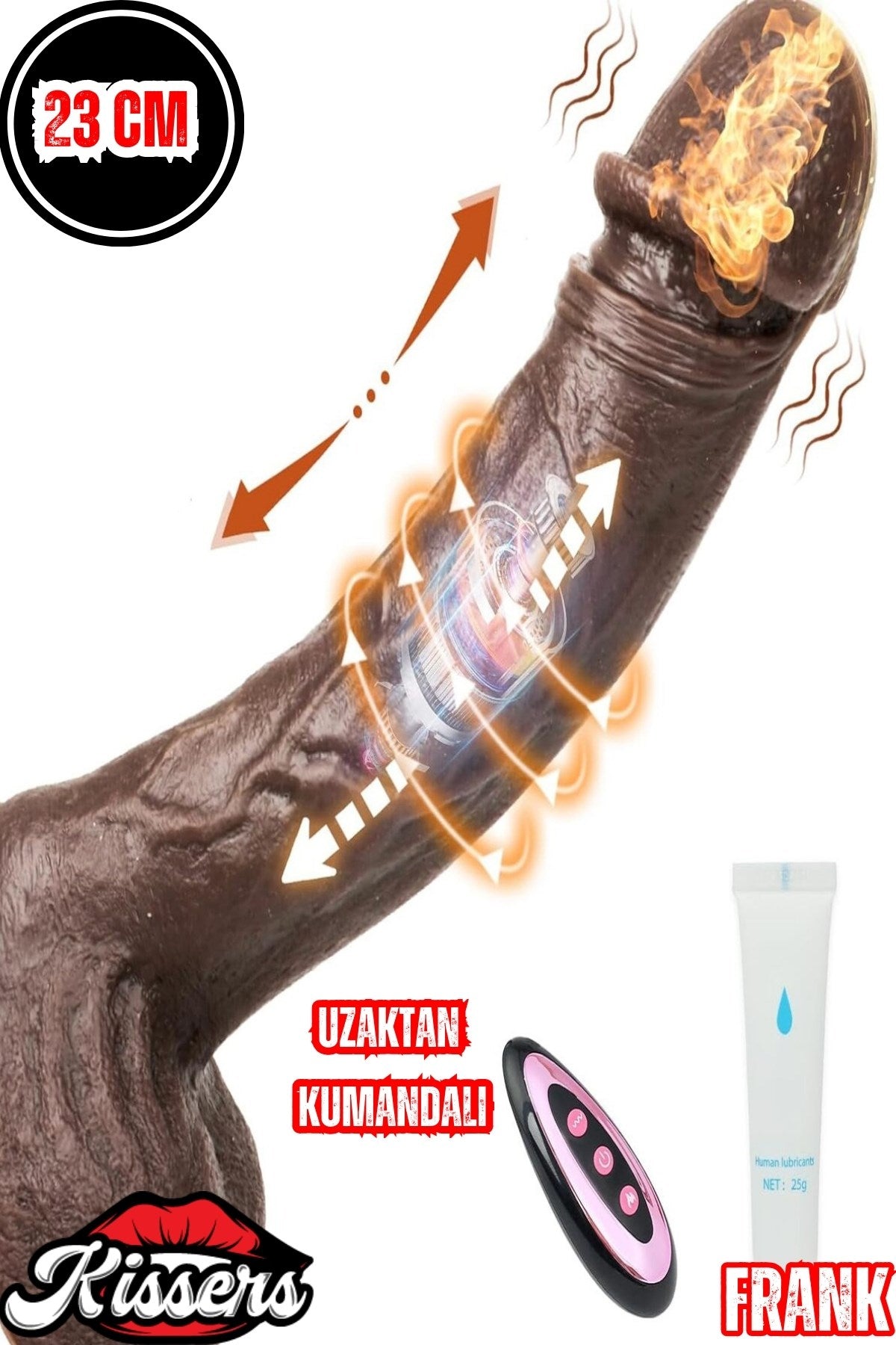 Uzaktan Kumandalı Isıtmalı İleri Geri Hareketli Rotasyonlu Realistik Esmer Ten Penis Dildo 23 Cm