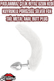 Paslanmaz Çelik Beyaz Uzun Kedi Kuyruklu Pürüzsüz Silver Fox Tail Metal Anal Butt Plug