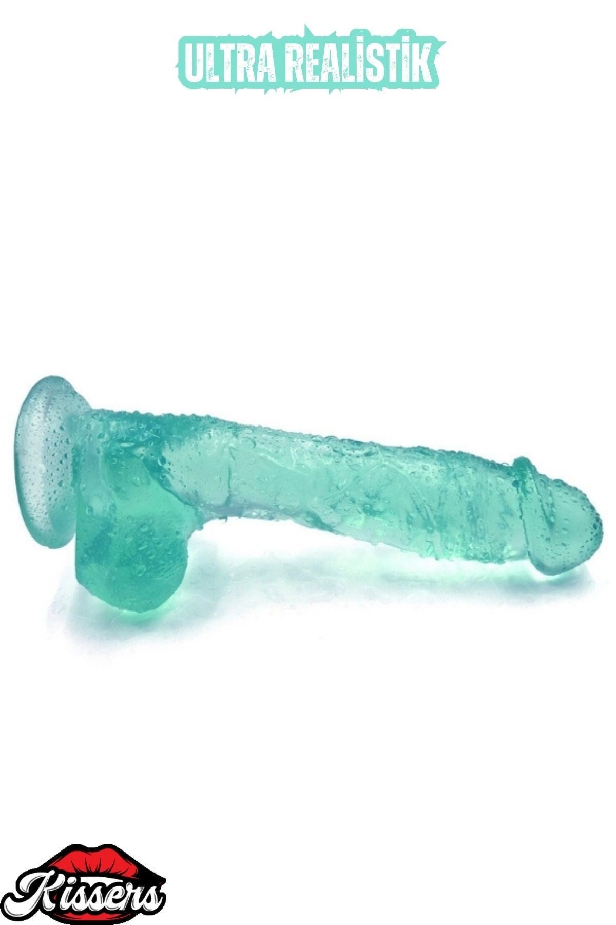 Ultra Realistik Damarlı Bükülebilir Vantuzlanabilir Jel Dokusunda Yeşil Dildo Penis 23 Cm