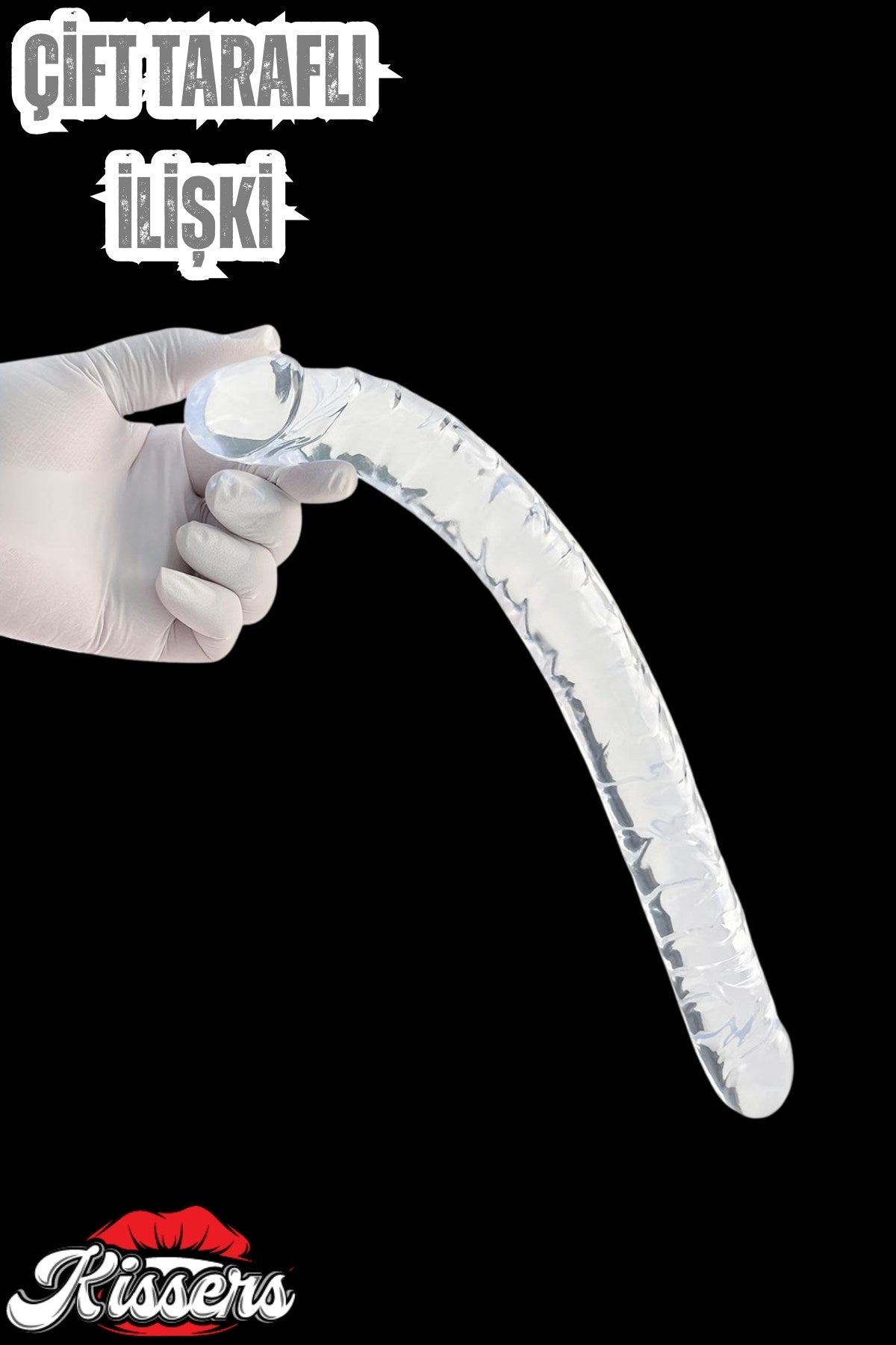 Çift Başlı Lezbiyen Anal Vajinal Gerçekçi Jel Doku Çift Taraflı Realistik Unisex Şeffaf Dildo 34 Cm