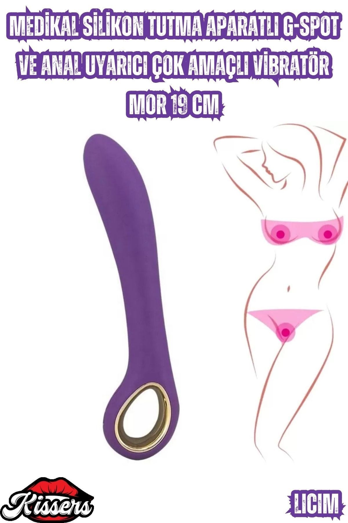 Medikal Silikon Tutma Aparatlı G-Spot ve Anal Uyarıcı Çok Amaçlı Vibratör Mor 19 Cm
