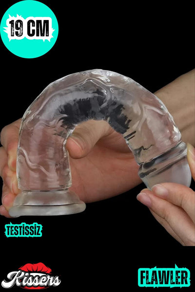 Yeni Nesil Cinsel Oyuncak Testissiz Şeffaf Jel Dokusunda Ultra Realistik Penis Dildo 19 Cm