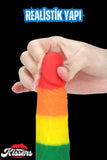 Cinsel Oyuncak Jel Dokusunda Ultra Realistik Gökkuşağı Renkli Yapay Penis Dildo 20.5 cm