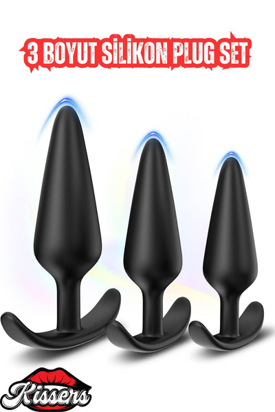 Cinsel Oyuncak Yeni ve İleri Seviye Kullanıcılar İçin Geniş Medikal Silikon Anal Plug Set 3'lü