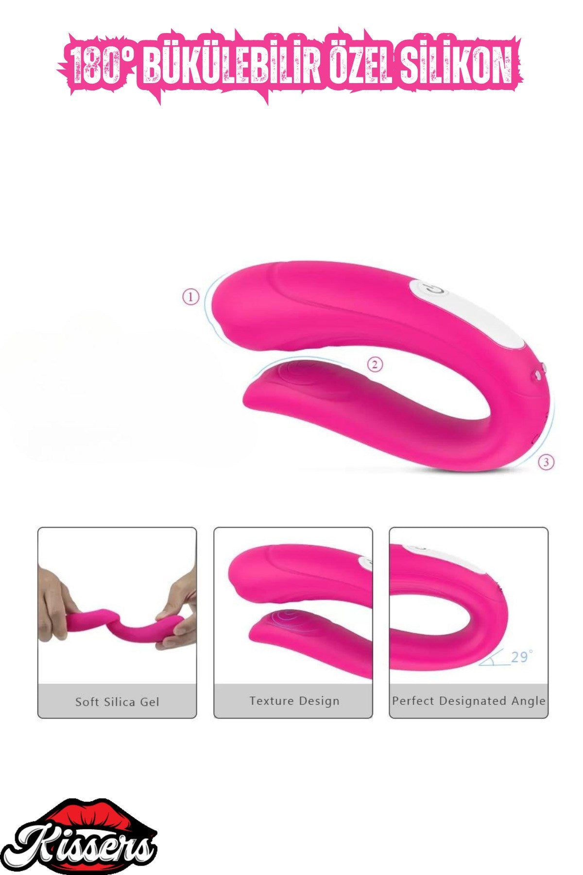 Şarjlı Kablosuz Kumandalı G Nokta ve Klitoris Uyarıcı U Tipi 2 in 1 Çift Vibratörü