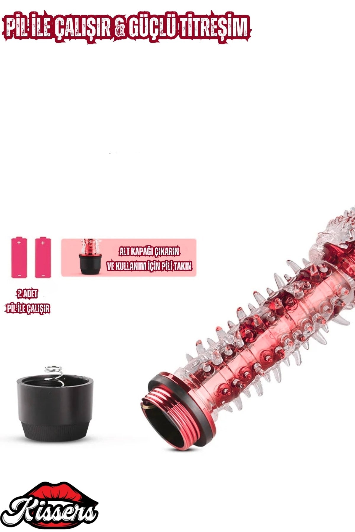 Yumuşak Dokulu Titreşimli Tırtıklı Pilli Jel Vibratör Penis Kırmızı 18 Cm
