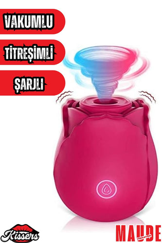 Gül Rose Tasarımlı Klitoris Titreşimli Emişli Şarjlı Soft Silikon Vakumlu Vibratör