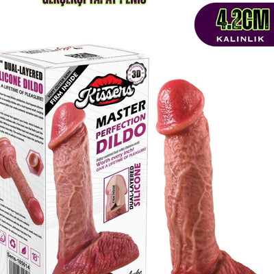 Ultra Yumuşak Damarlı Özel Doku Çift Katmanlı Silikon Gerçekçi Testisli Dildo Penis Luke 20 Cm